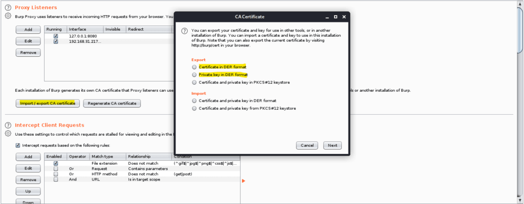 Exporting the Certificate and the Certificate KEY